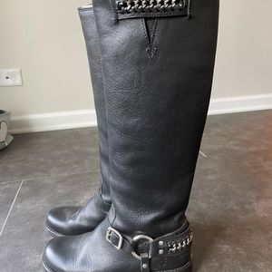 Frye Jenna Chain Black Tall Leather Boots Size 7